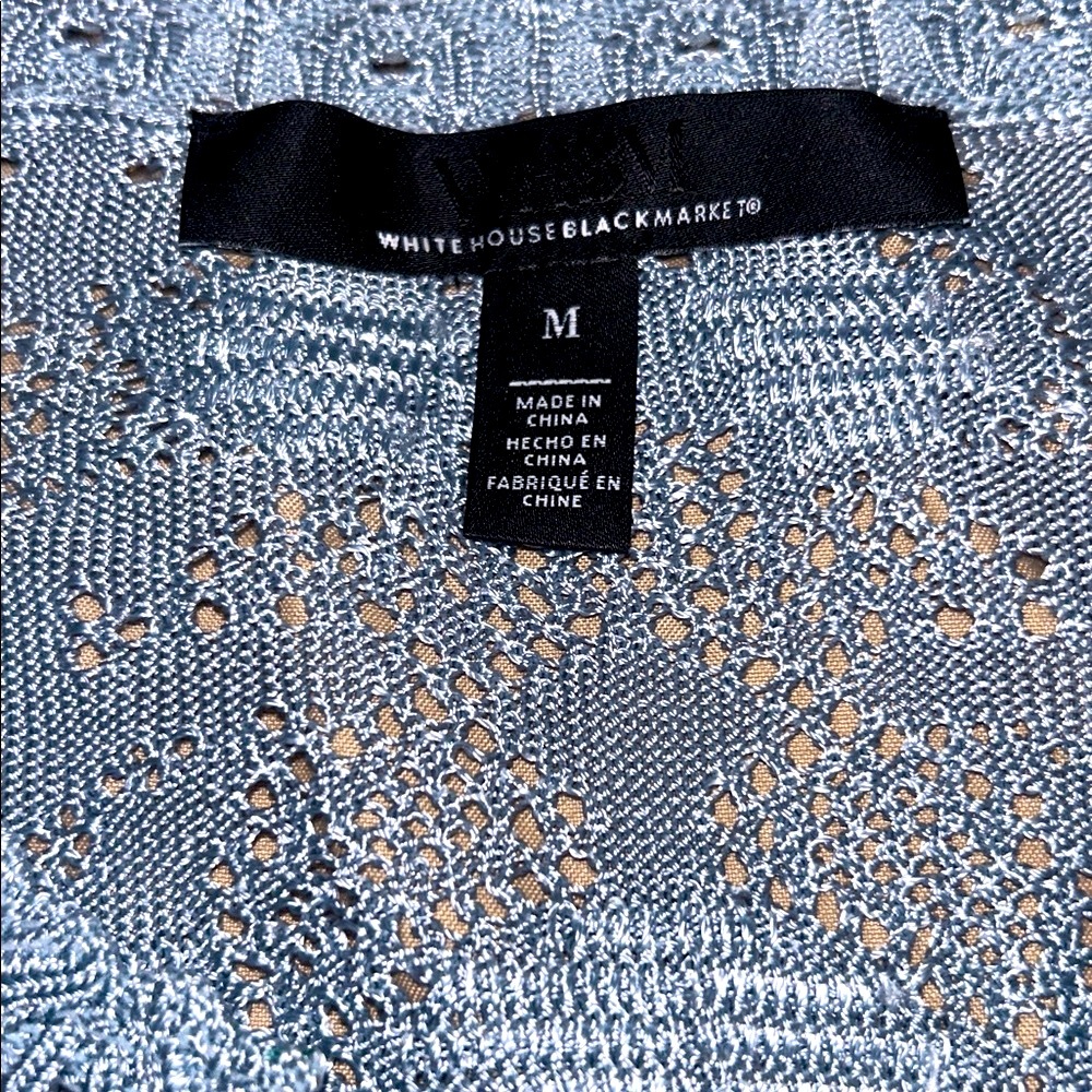 White House Black Market Pointelle Stitch 3/4 Sleeve Sweater M Blue - Picture 9 of 14
